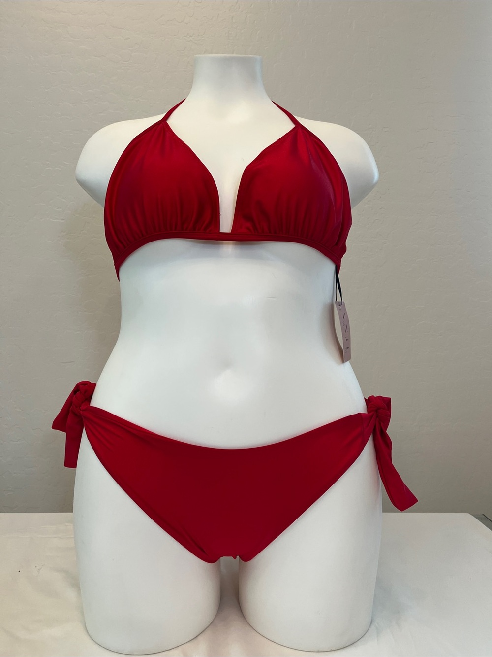 Women's Red Tie-Side Halter Bikini Set
